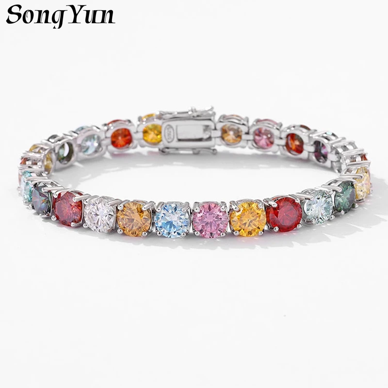 

SONGYUN Luxury Jewelry 925 Sterling Silver Bracelet Moissanite Diamond Charm Anniversary for Women Rhodium Plated SYT Bangle