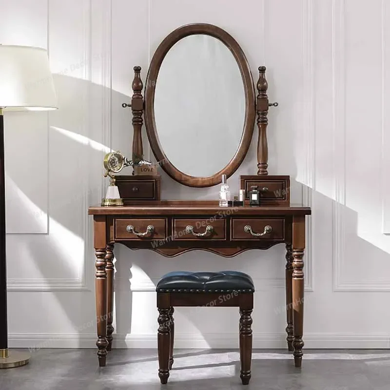 

wood nordic brown dresser eithe bedroom girl Luxury Hotel Makeup Dressing Table Storage Mirror Schminktisch Bedroom Furniture