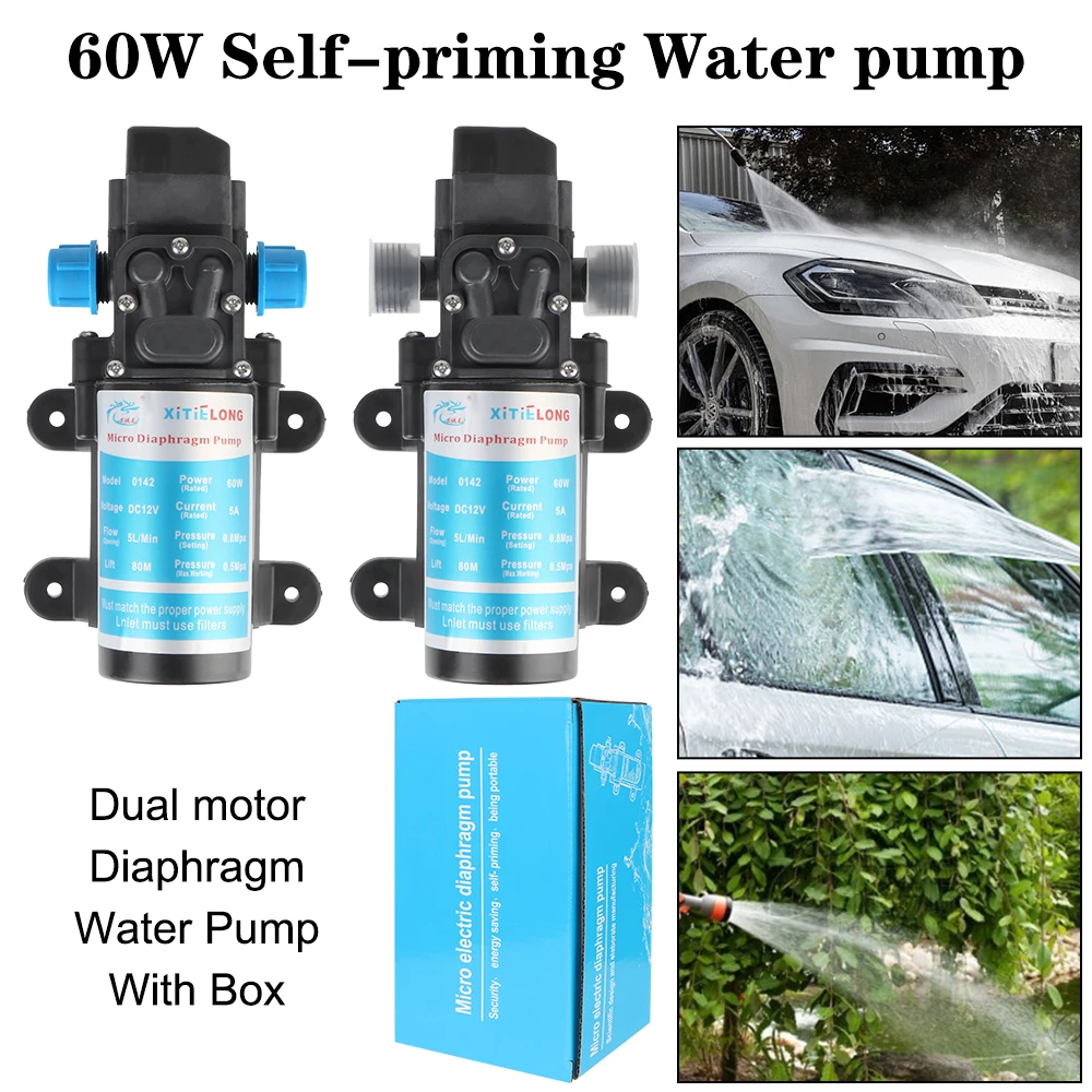 Agricultural Electric Water Pump Water Spray Car Wash DC12V 60W Self Priming Booster Pump 5L/min Micro High Pressure Diaphragm