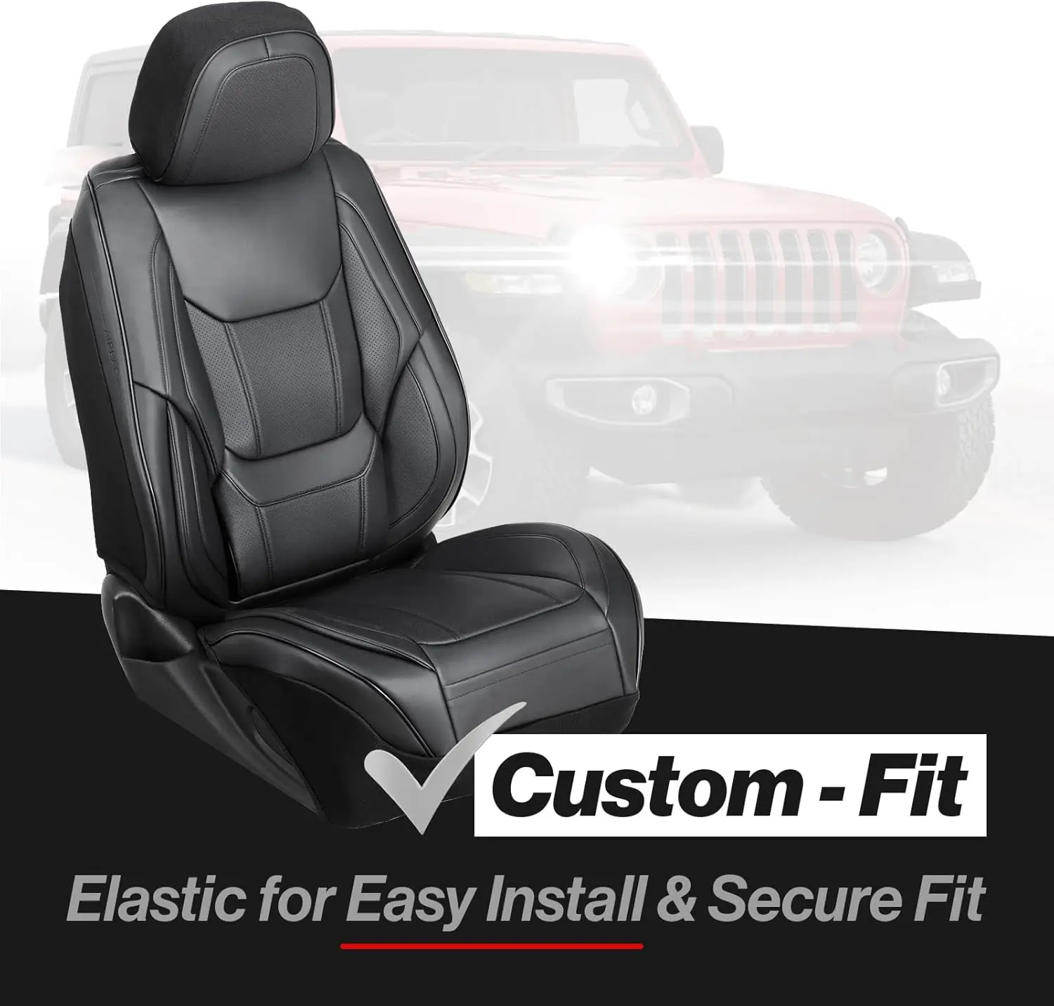 Custom SUV Front Seat Covers with Water Resistant Leather, Memory Form Back Support, Black, for 2016 - 2025 Toyota RAV4