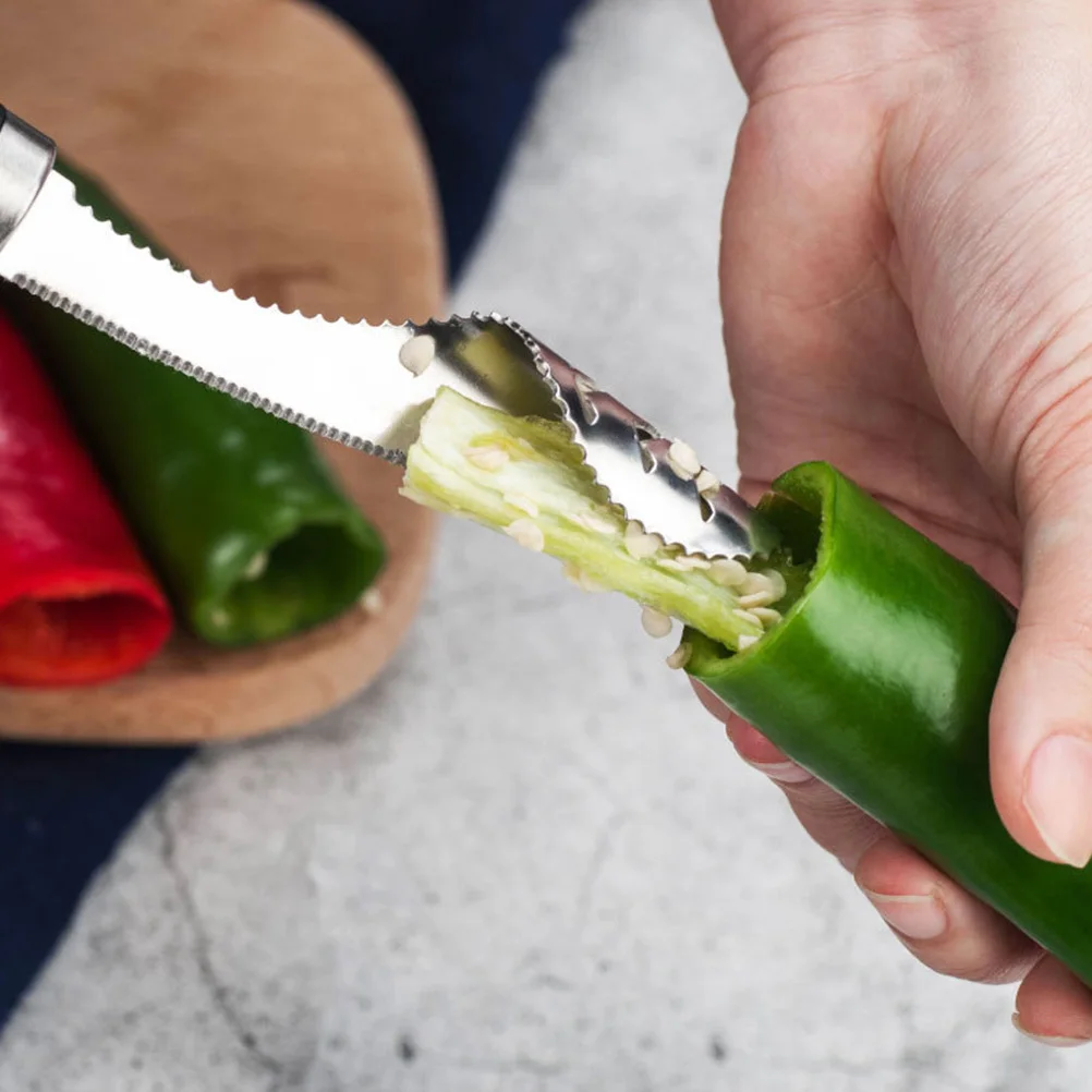 2 pezzi in acciaio inossidabile pepe corer rimozione seghettato gadget da cucina per peperoncino jalapeno campana rimozione semi di pepe gadget da cucina
