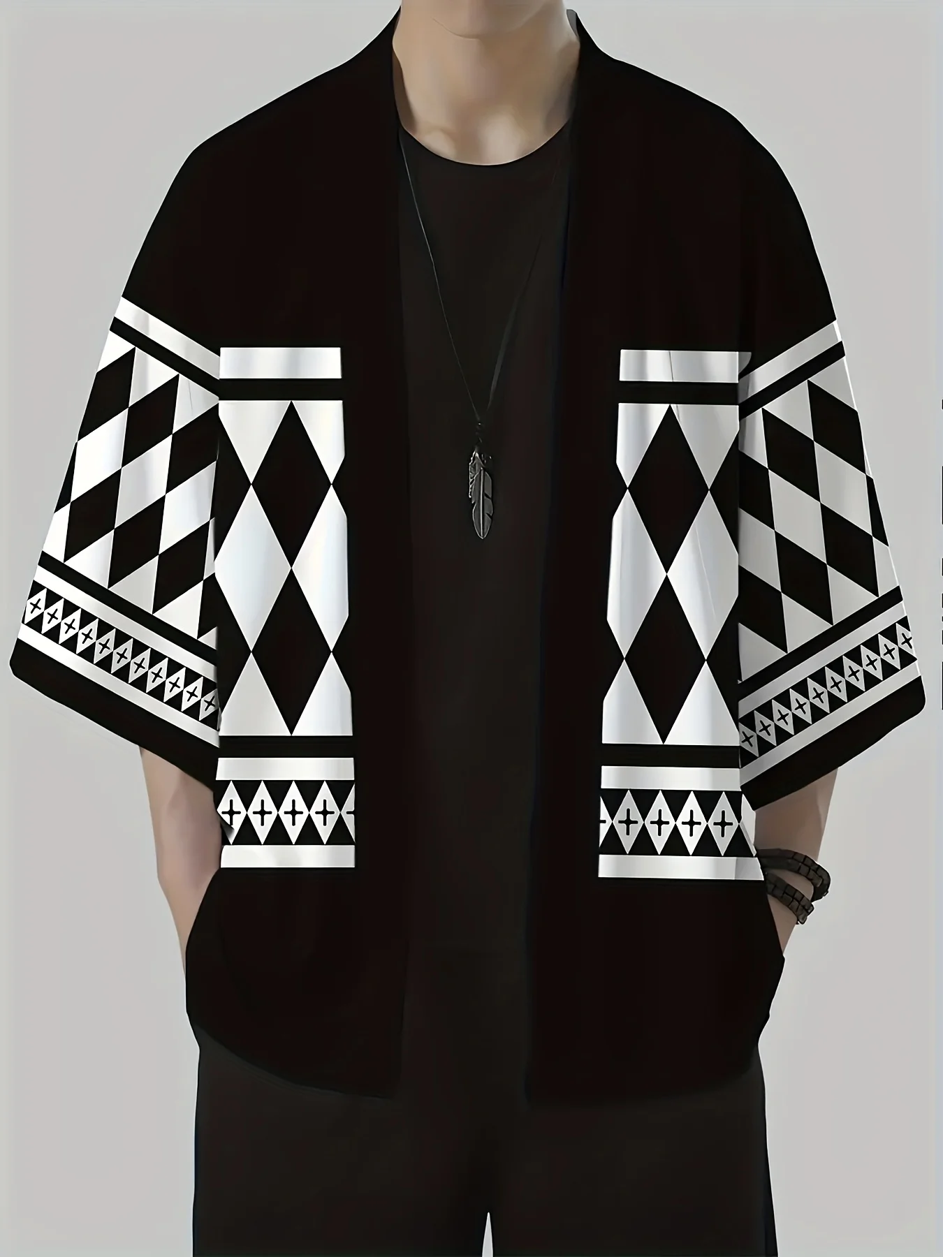 

Men'S Fashion Print Loose-Fit Kimono Casual Summer Beachwear Open Front, Lightweight Polyester, Hand Wash Only, Kimono Style