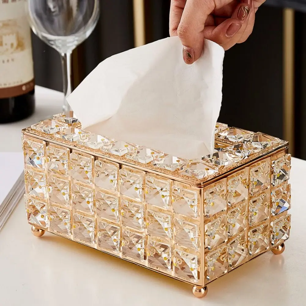 

Light Luxury European Style Paper Box Crystal Bling Tissue Box Exquisite Storage Box