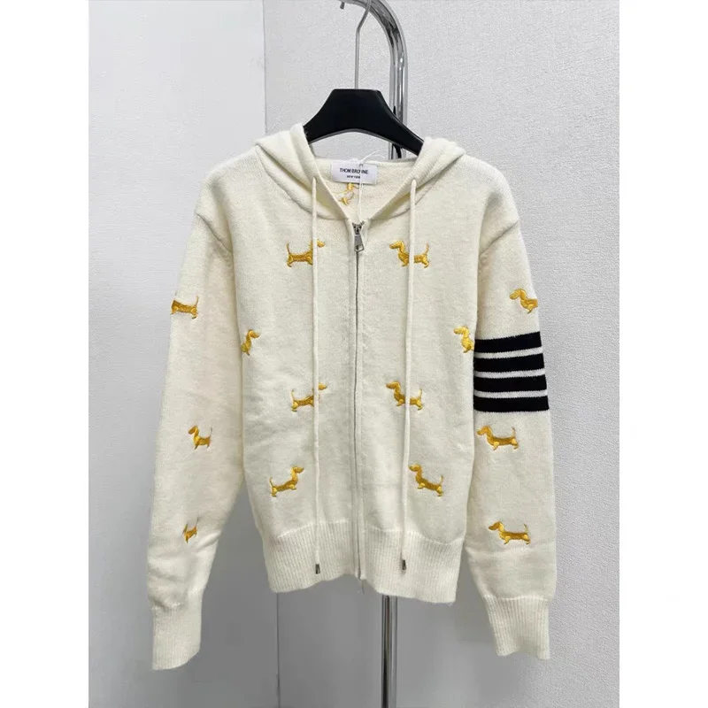 Women Clothing Thick Warm Hooded Sweaters Autumn Winter Wool Comfortable Zipper Casual Commute Cardigan Cartton Embroidery Tops