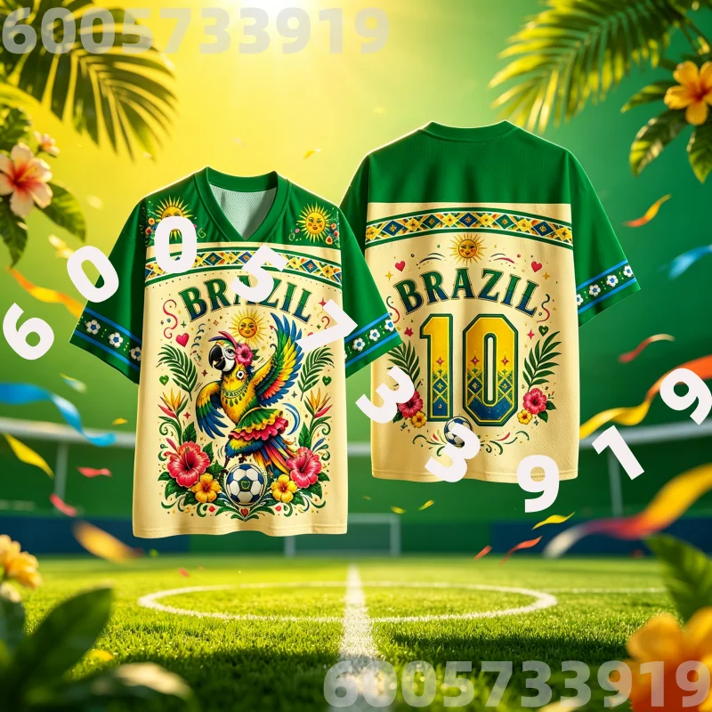 2026 Family Kids Tees Brazilian Tropical Rainforest Style 3D Printed Jersey Style Short Sleeved Breathable Fan Match Support Top