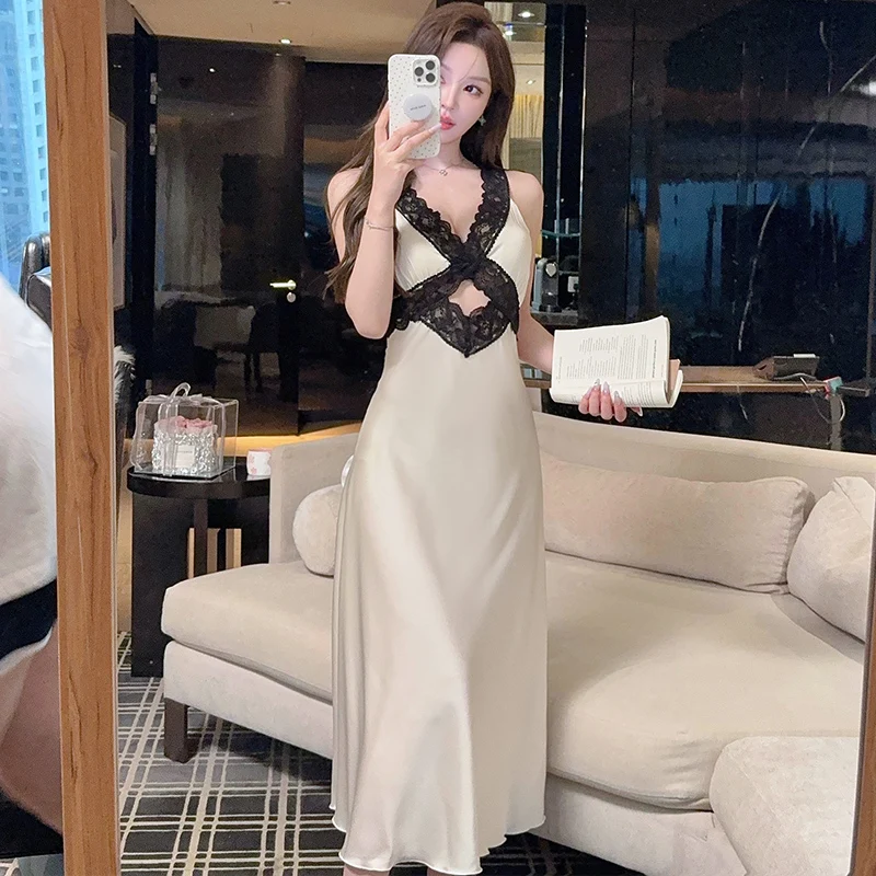 

DAIMELU sexy pajamas women's summer new sleepwear with chest pad nightgown lady ice silk nightwear lace suspender nightdress