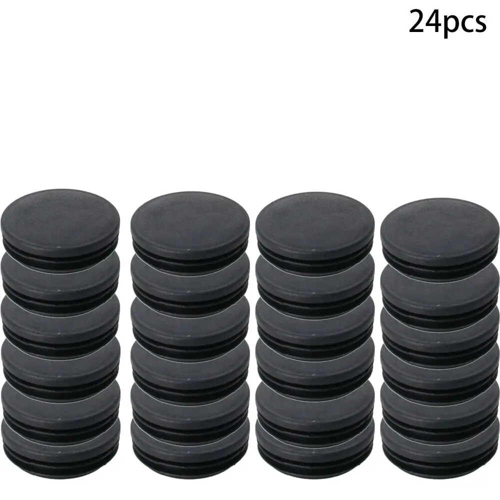 24pcs Round Tubing Plastic Plug Tube End Cover Cap Post Pipe Fence Chair Black