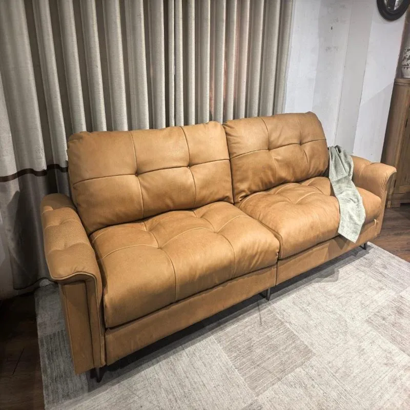 Sofa 360 degree full first layer yellow cowhide no second layer no imitation leather latex cotton + down + sponge