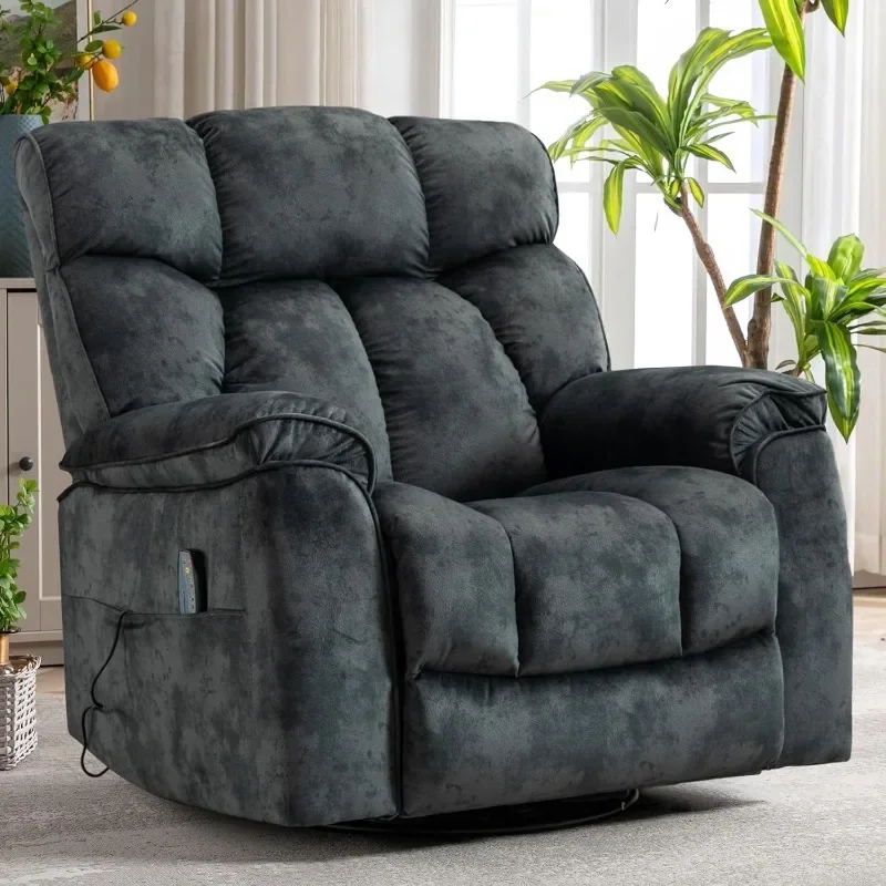 Massage Swivel Rocker Recliner with Heat and Vibration, Manual Rocking Recliner Chair with Vibrating Massage, Comfy Padded