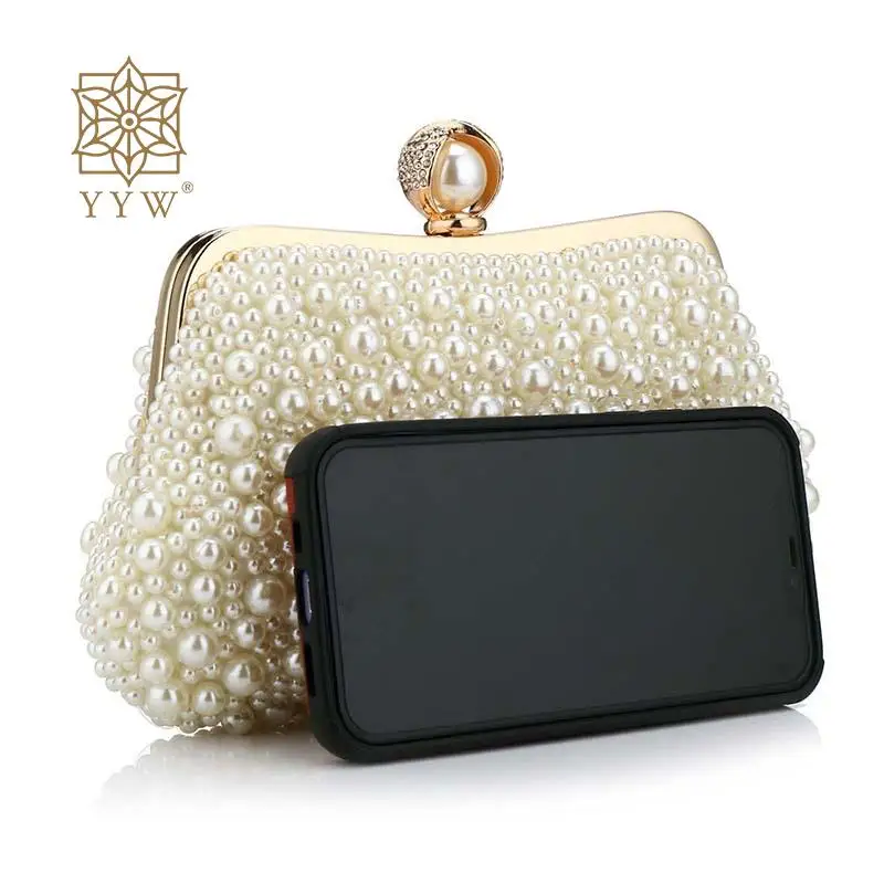 Imagem -02 - Elegante Clutch Pérola para Mulheres Bolsas de Noite Bolsa de Diamante Bolsas de Mensageiro Pérola Branca Ombro de Corrente Festa de Casamento