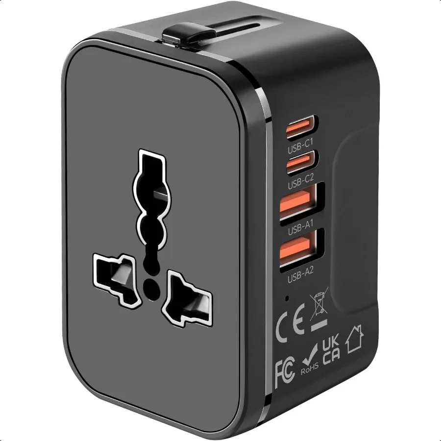 

Universal Travel Adapter with 2 PD20W USBC 2 QC18W USBA Ports Fast Charging International Power Plug Adapter AllinOne Worldwide