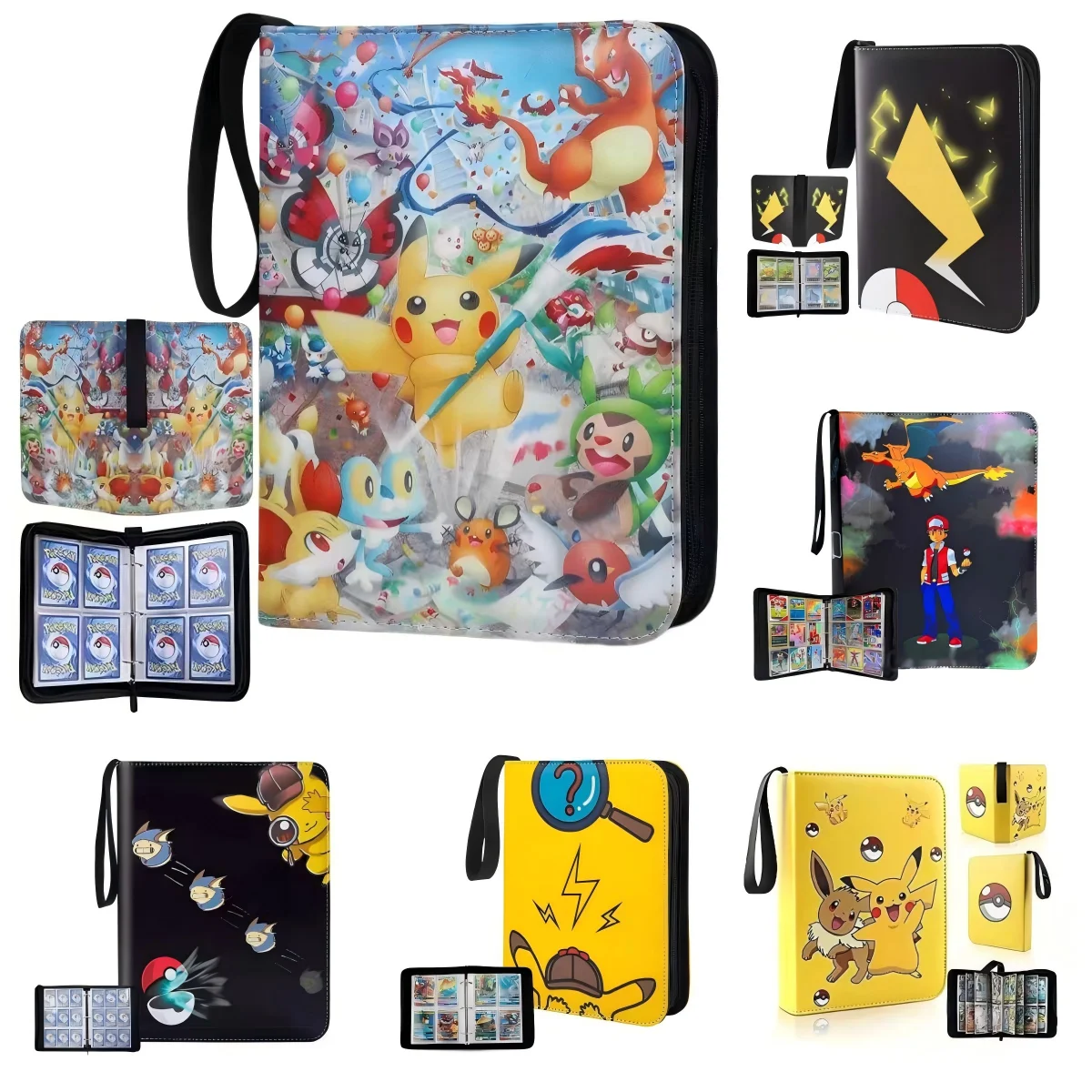 Álbum de Cartas Coleccionables Bandai Pokemon 4 9 Grid, con Capacidad para 400, 450 o 900 Cartas, con Diseños de Pikachu, Charizard, Detective Pikachu y Pokeball, Ideal para Regalo