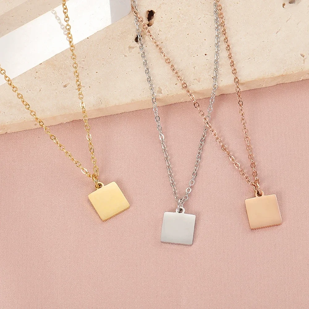 10pcs 10 X10MM Smooth Stainless Steel Square Pendant Necklace 2025 New Item High-End Design Light Luxury Collarbone Chain