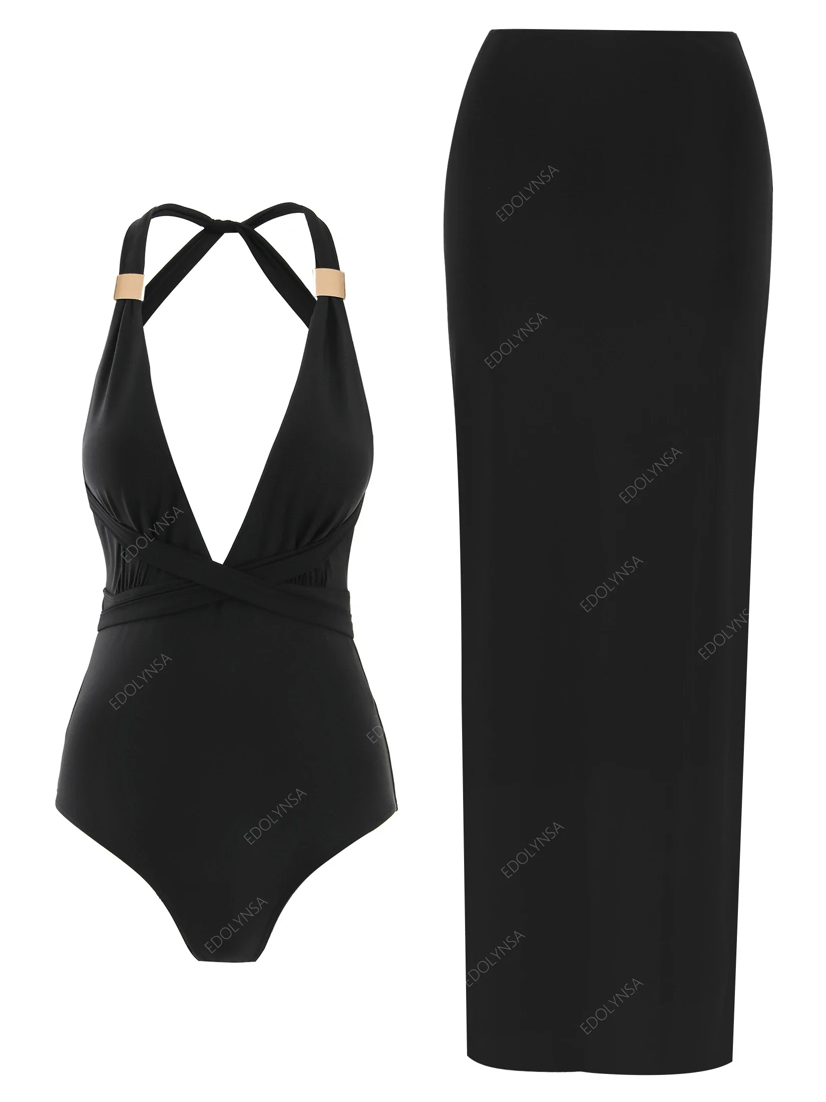 Elegante 2 peça maiô feminino conjuntos de biquíni maiô corda halter bandeau bandagem monokini beachwear vestido de festa banho