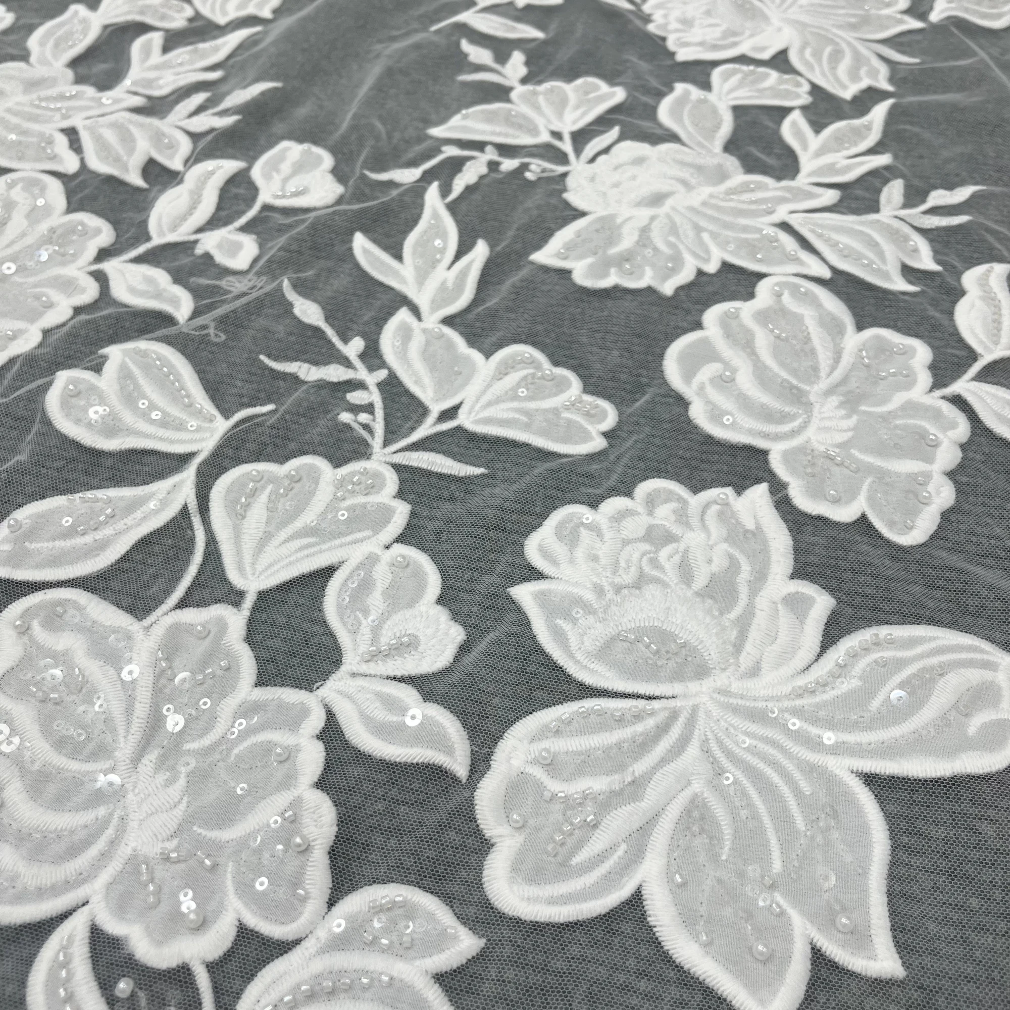 

2Yards Fresh simple Flower pattern Laser Tape Embroidery Beads Lace Fabric Wedding Dress Custom Fabric