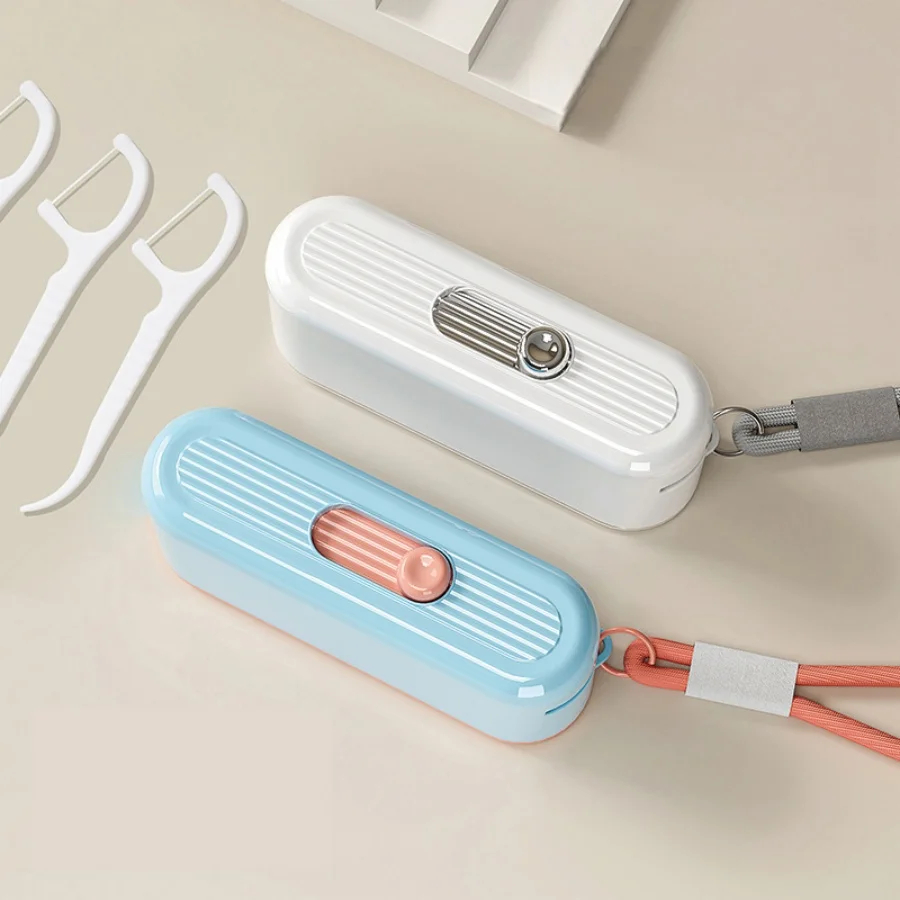 Color Block Automatic Pop-up Dental Floss Box Portable Mini Floss Stick Storage Case Travel Home Use