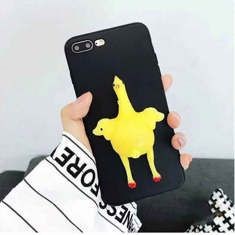 Funny 3D Stress Reliever Yellow Chicken Phone Case For iPhone 15 14 13 11 12 Pro Max X XS MAX XR 7 8 Plus SE2020 Silicone Cover