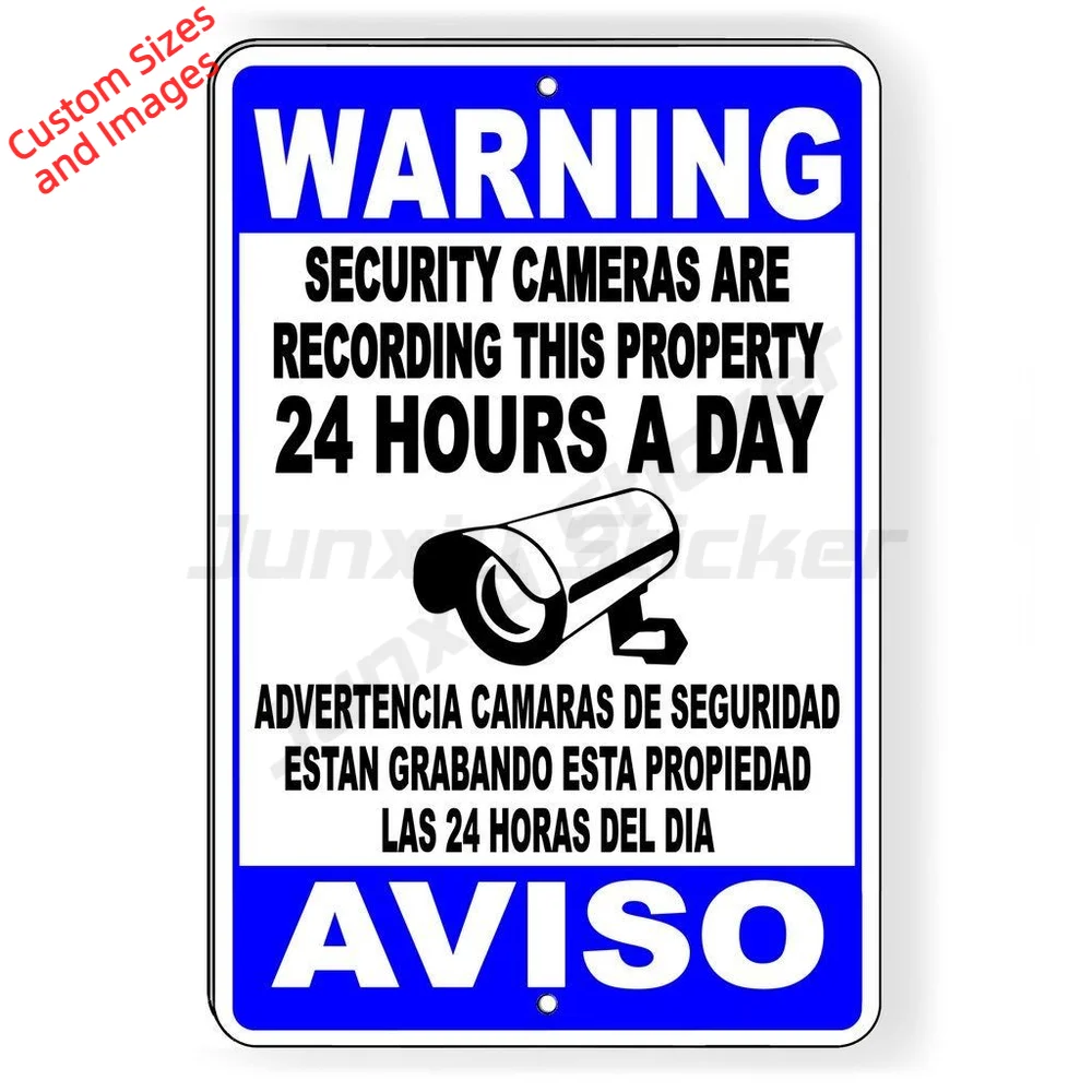 Spanish Security Video Surveillance UV Resistant PVC Sticker For Gate Entrance And Fence Decal Easy To Read Property Notice