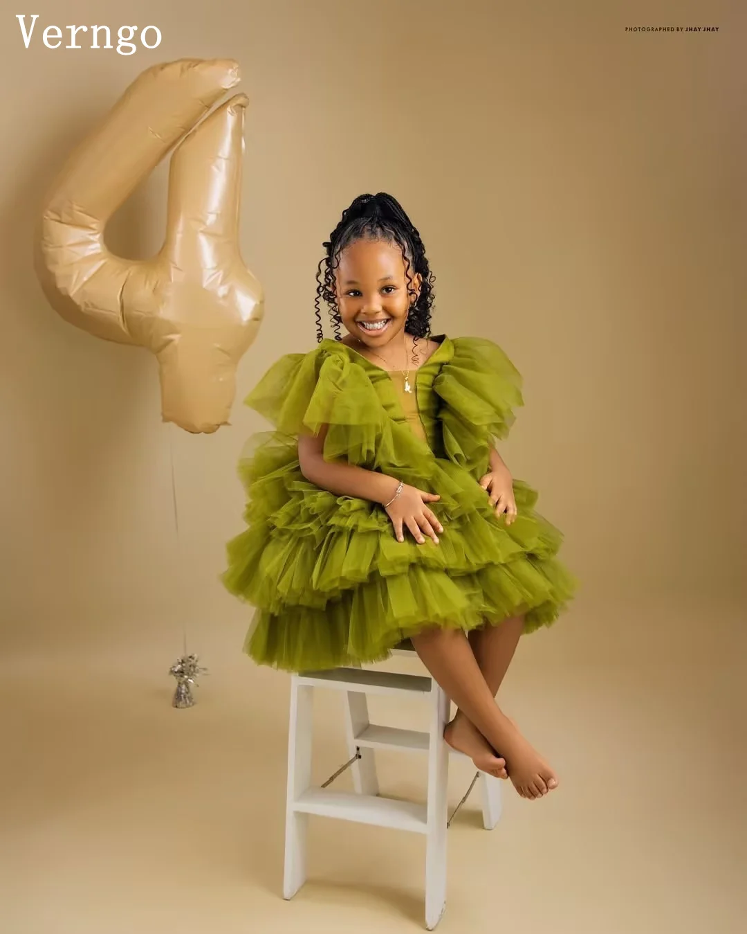 Verngo Green Tulle Bow Girl Flowers Dress Strapless Tiered Birthday Party Gown Mini Wedding Dress Kid Ball GownVestidos de Noiva