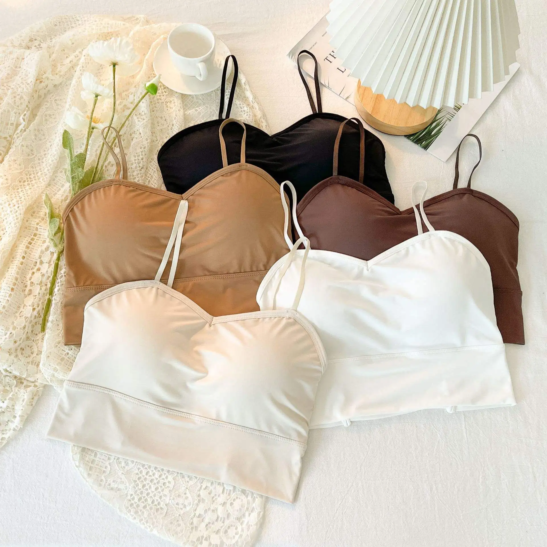 

Новинка 2023 года, бюстгальтер на бретельках из ледяного шелка, женское сексуальное сладкое и пряное нижнее белье для верхней одежды и внутренняя одежда, базовая майка