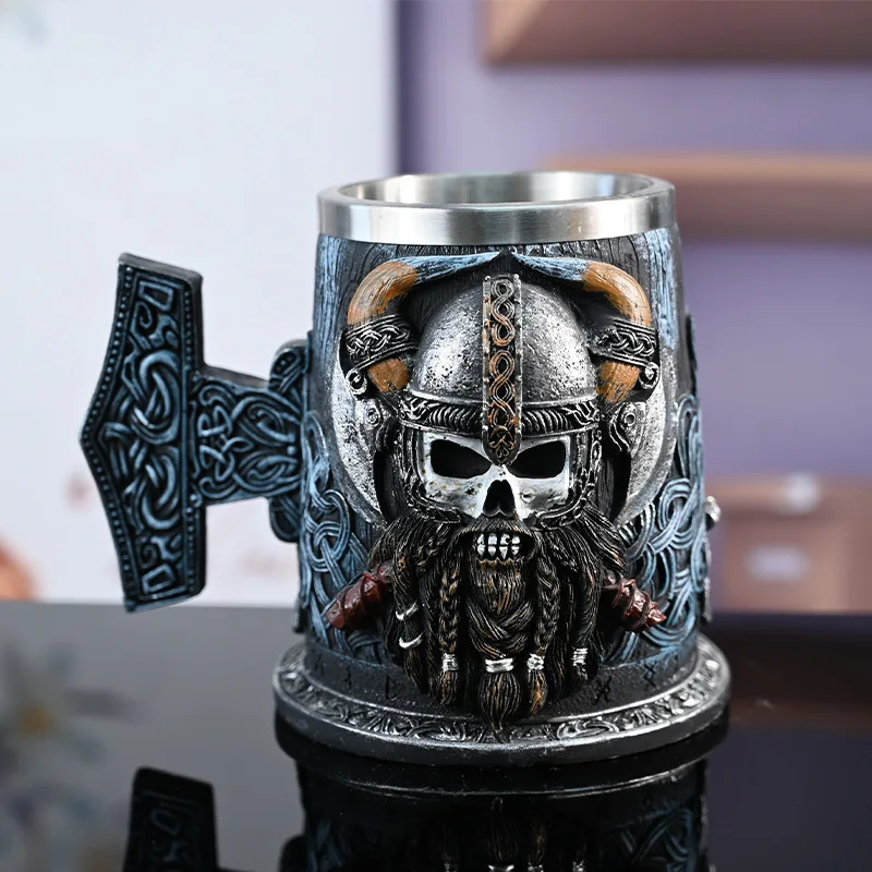 Creative Tankard Skull Viking Resin Stainless Steel Beer Mug Pirate Stein  Coffee Cup Tea Mug Tumbler Pub Bar Decor Drop Shippin