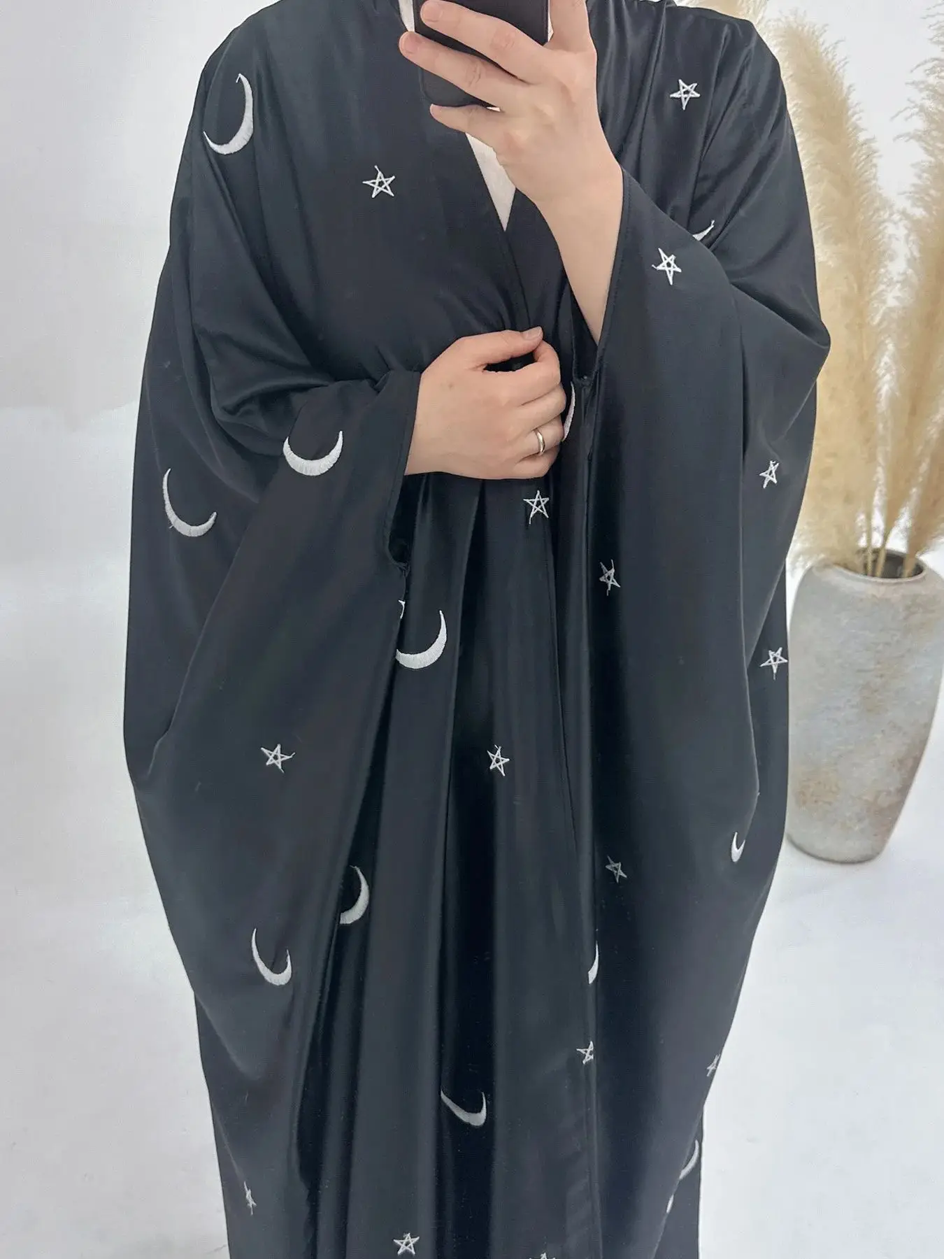 Mode Maan Borduurwerk Kimono Oversized Moslim Gewaad Abaya Syari Vrouwelijke Full Length Moslim Abaya Aanbidding Service Abayas Wy1983