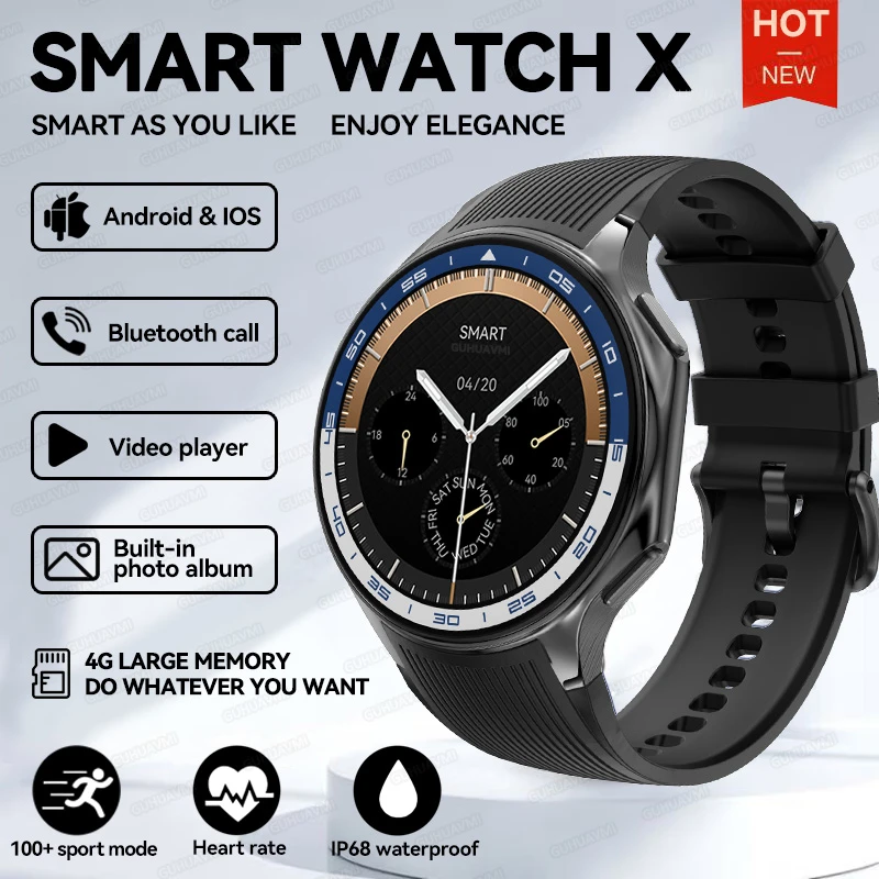 GUHUAVMI 2024NEW DT Watch X Smart Watch Player 3D AOD Modus Wasserdichte Smartwatch Armbanduhr 4GB Amoled Bildschirm Video Musik drahtlose Ladung 8