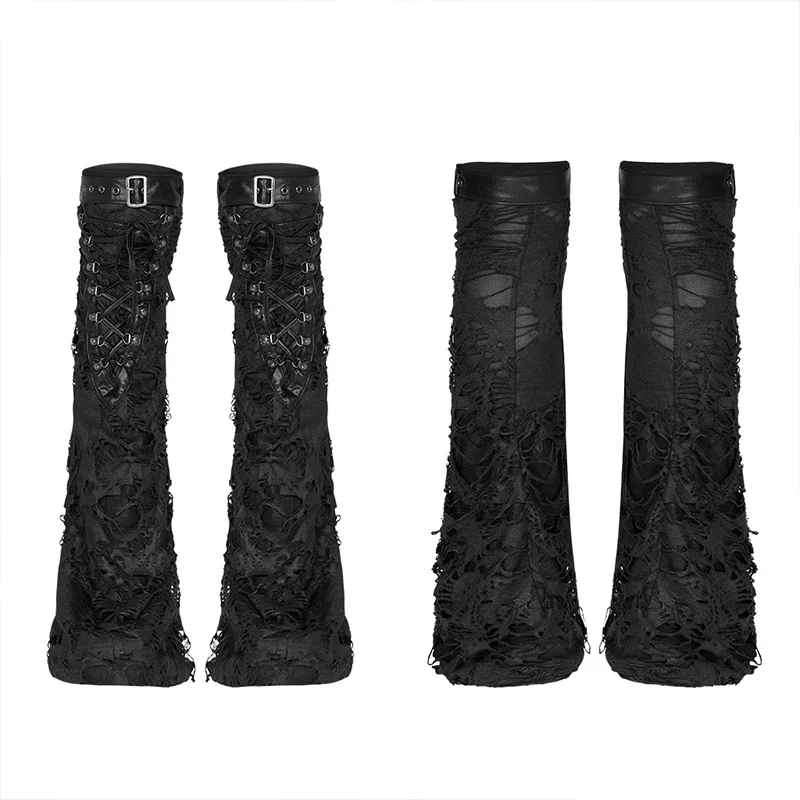 PUNK RAVE Women\'s Punk Shabby Leg Sleeve Hole Elastic Knitt A-word Hem Winter Warm Furry  Warmers Knee  Accessories