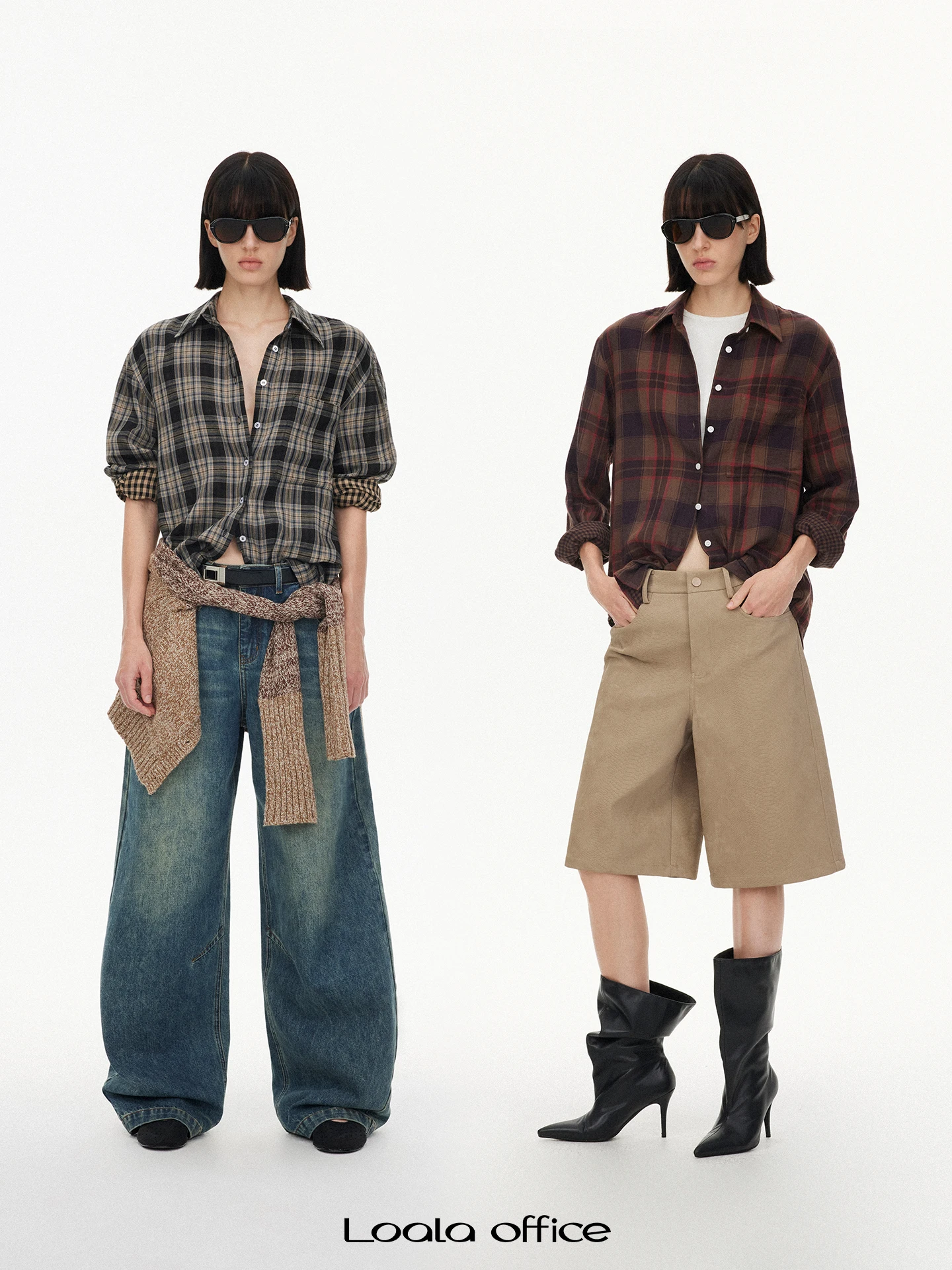 

Loala Office Double Layered Vintage Pure Cotton Casual Plaid irt Women's Open Cardigan Long Sve Regular Fit Sunscreen