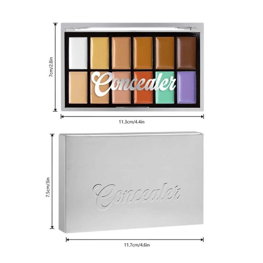 Private Label Custom Logo Silver Case 12 Color Concealer Palette Vegan Makeup Wholesale Creamy Full Coverage Concealer Palette