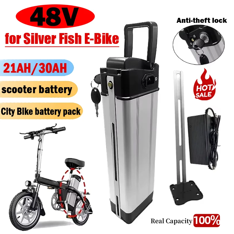 

48V 21AH 30Ah Silver Fish Ebike Battery for G-Hybrid City Folding Bike Electric Bicycle 18650 Li Ion Lithium Power Battery Pack