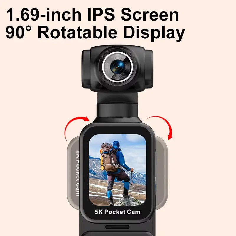 5K Action Camera with 270° Rotating Lens & Face Recognition Auto-Follow