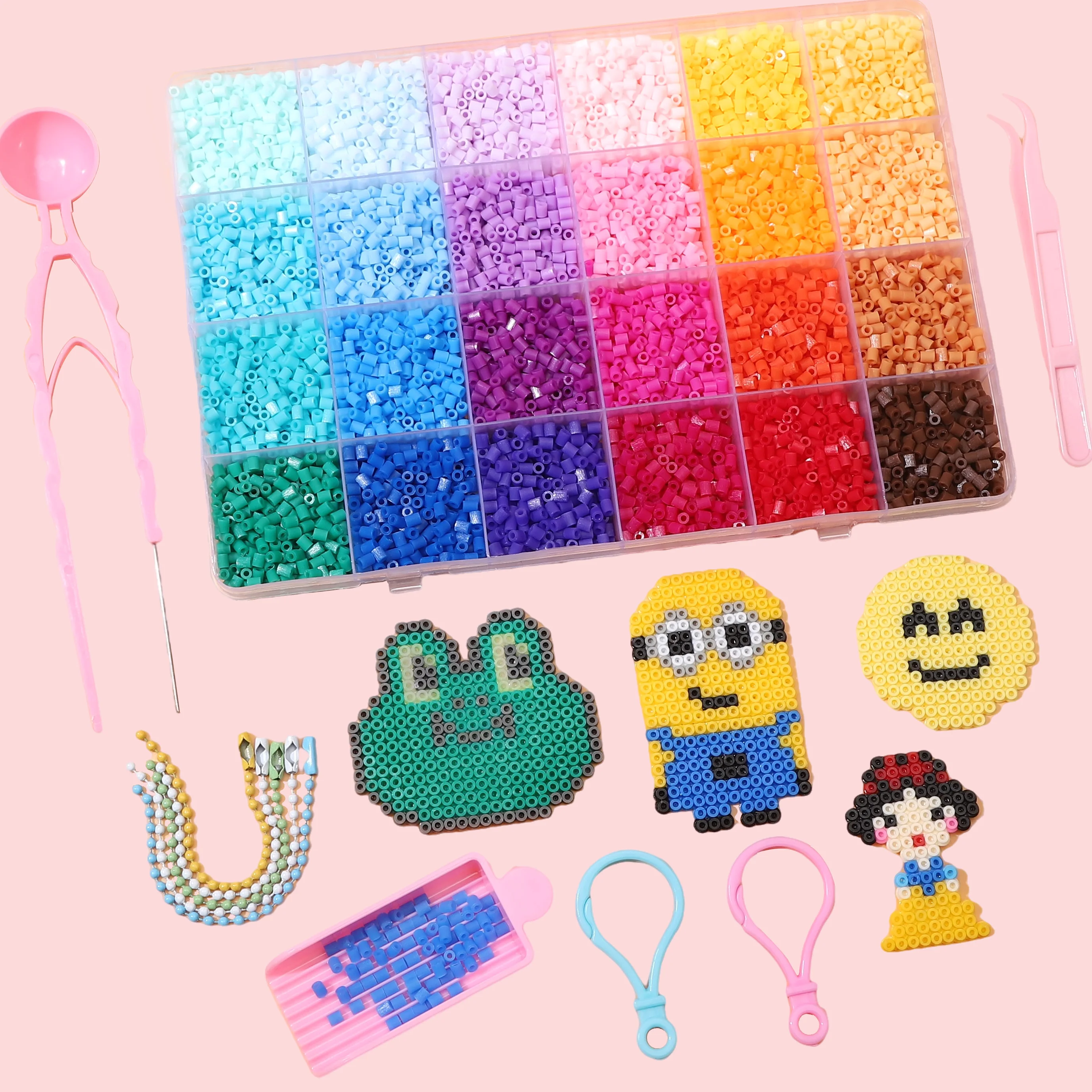 

2.6mm 24-Grid Acrylic Bean Set with Complete Tool Kit for Creative DIY Handmade Keychain Phone Chain Puzzle Colored Bean Box Set