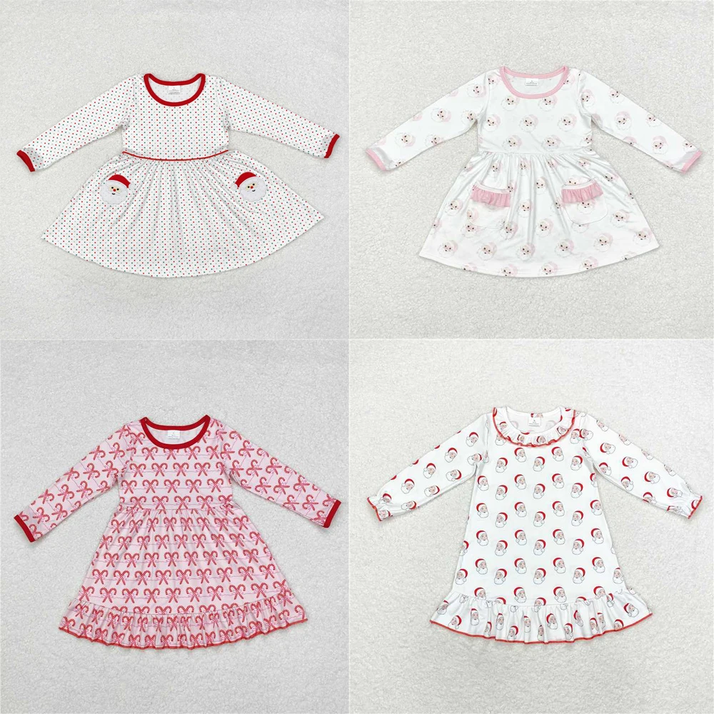 

Wholesale hot sale kids western boutique children's clothing Baby Girls Christmas Dots Santa Knee Length Dresses