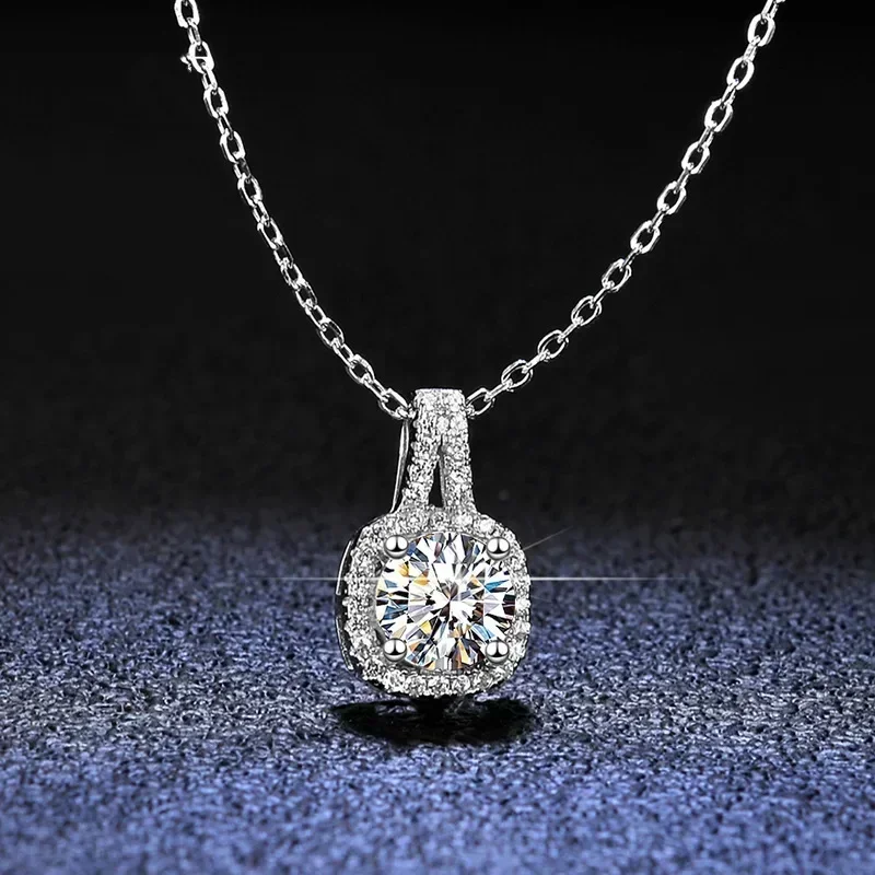 

Luxury Real PT950 Platinum Necklace Round 1 CT Moissanite Diamond Pendant Necklace For Women Wedding Party Bridal Fine Jewelry