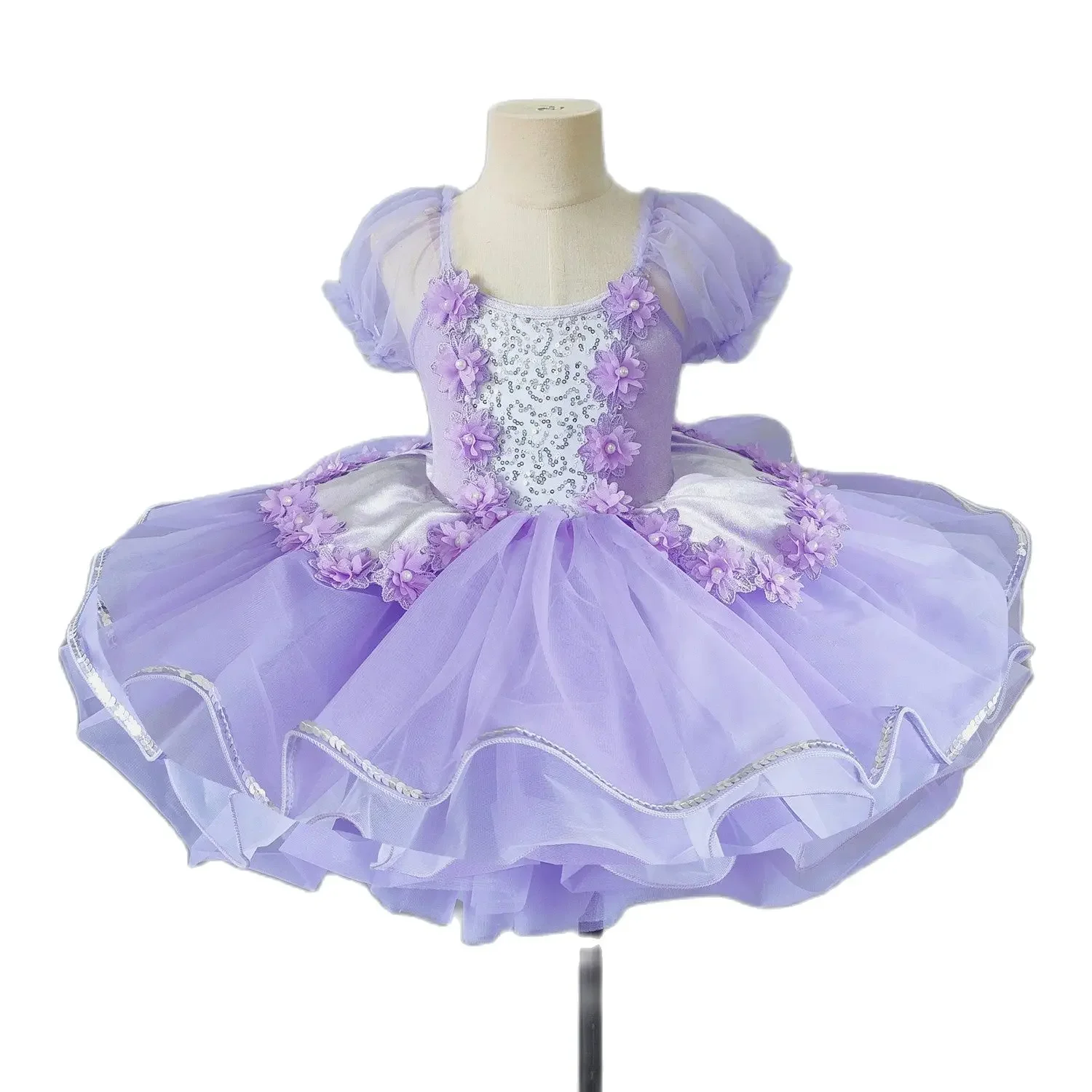 Dança moderna infantil saia de balé, traje de dança floral, vestido de princesa, roupas de palco, rosa, roxo