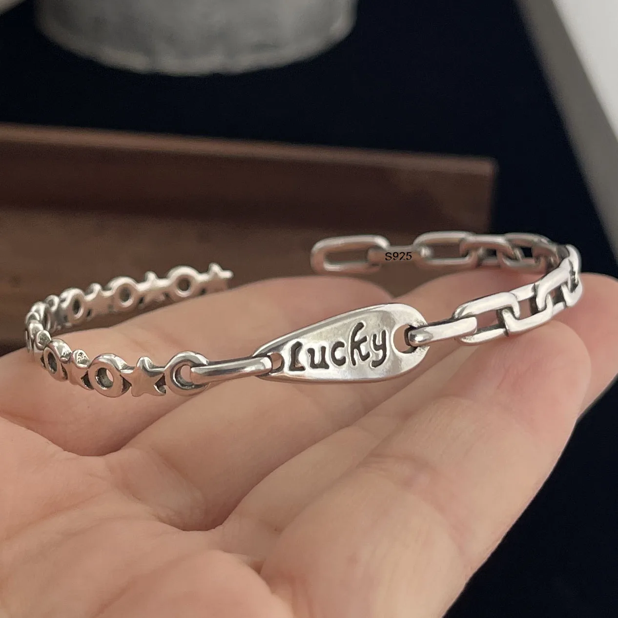 100 % massives 925er-Sterlingsilber-Retro-Armband für Damen und Herren, Vintage-Armband, handgefertigt, Blumenmuster, Geburtstagsgeschenk