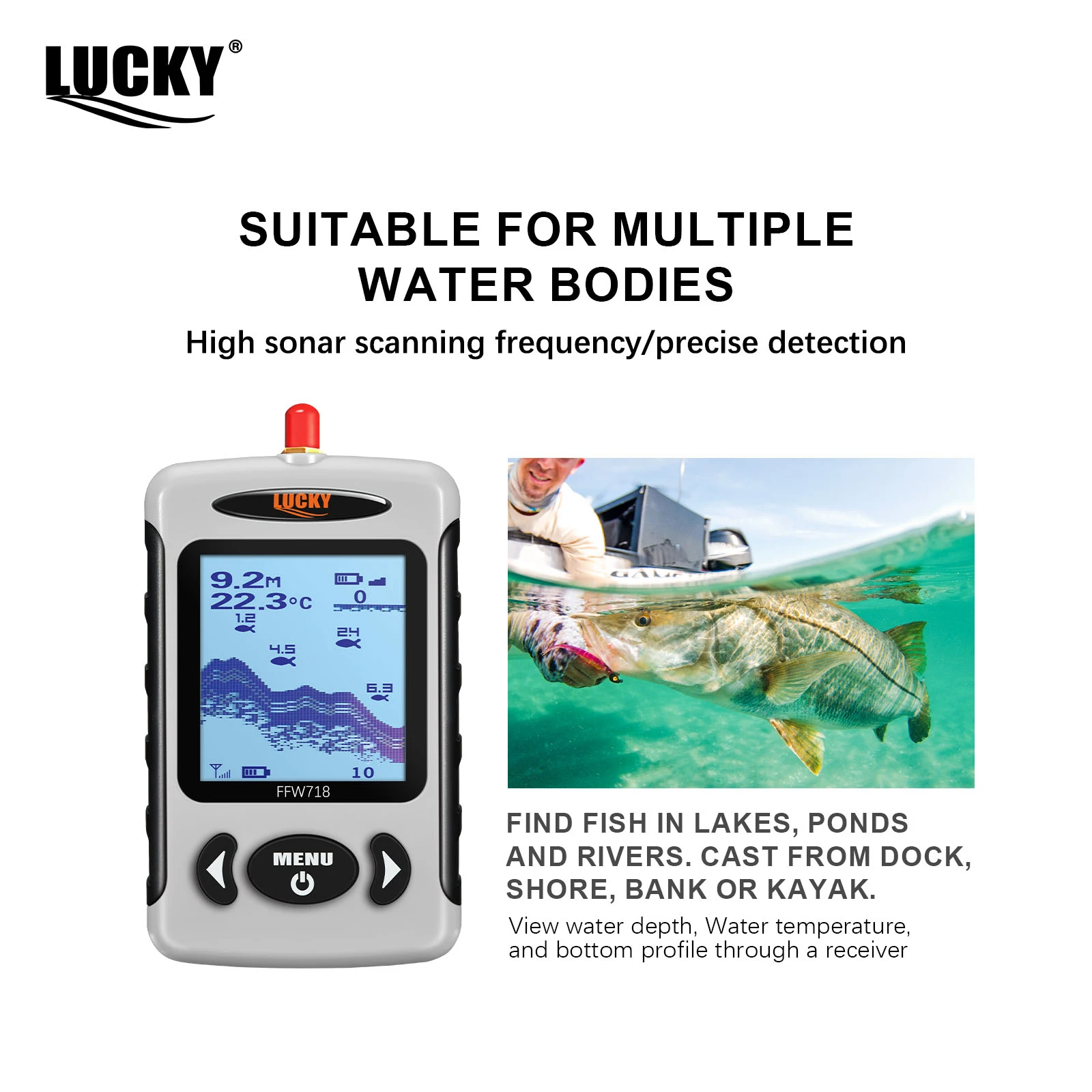 Russian menu! Russian Menu Wireless Sonar Portable Fish Finder Sensor Echo Sounder Alarm River Lake Sea Bed Live 135ft/45M