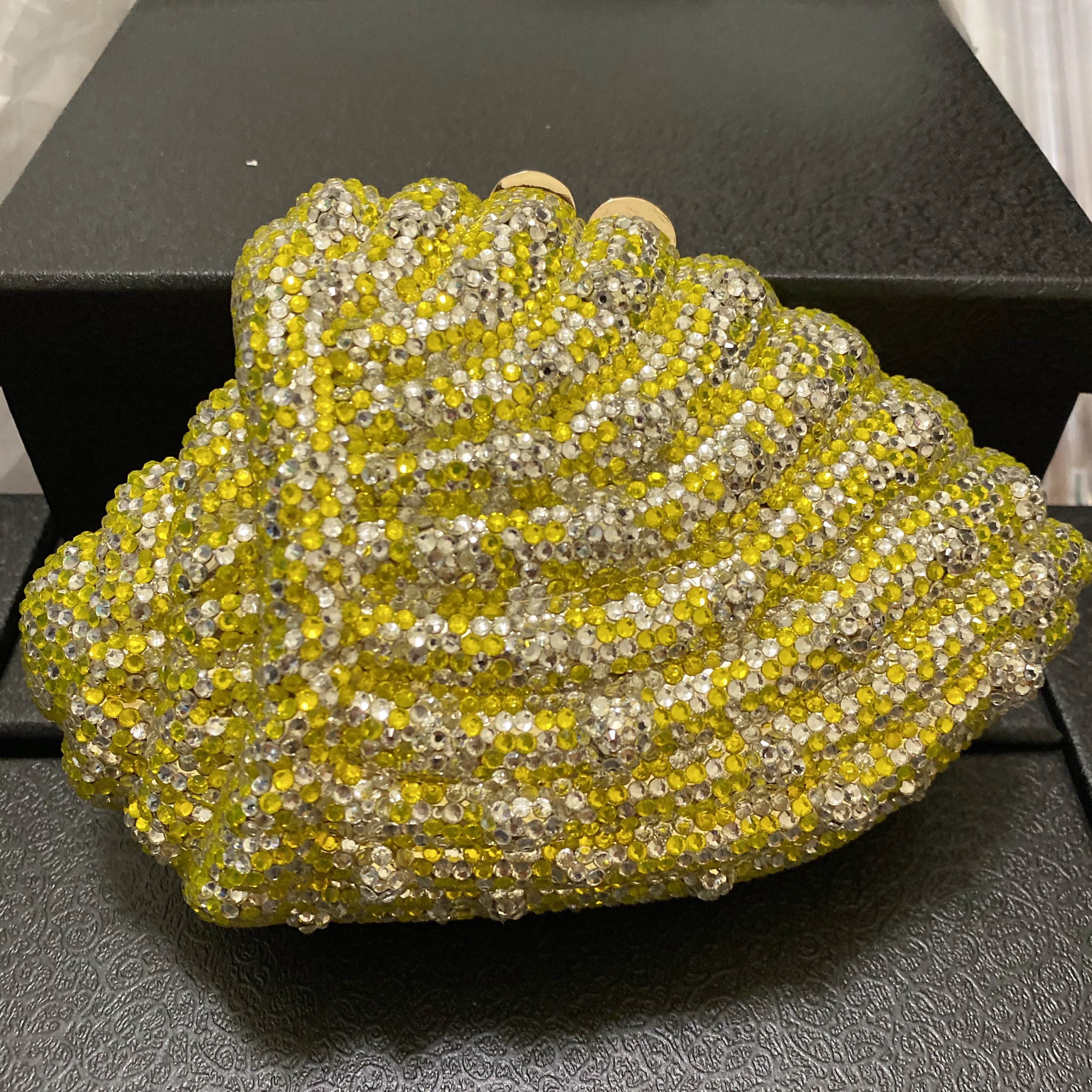 WHTUOHENG-Bolso de noche con cristales de diamante para mujer, bolsa de mano con forma de caracol dorado, para boda, para fiesta de graduación, novedad