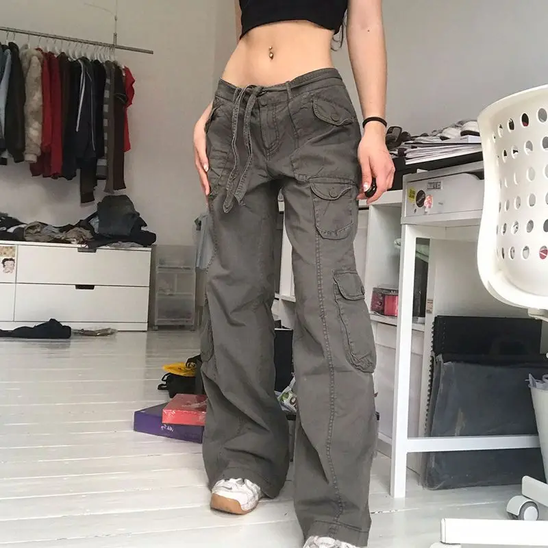 

Summer Classic Grey Jeans Women American Loose Retro Straight Wide Leg cargo pants Harajuku Y2k hip hop women high waisted jeans