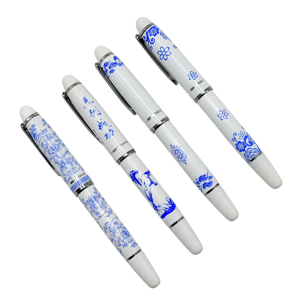 

20 Pcs Luxury Business Fountain Pen Blue And White Porcelain Flowers Metal Medium Nib Ink Pens for Writing Stationery