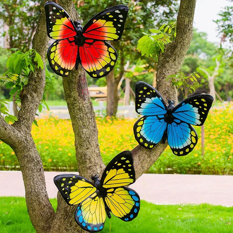 1pc Outdoor Metal Simulation Butterfly Sculpture Garden Lawn Ornament for Yard Kindergarten Landscape Decoration