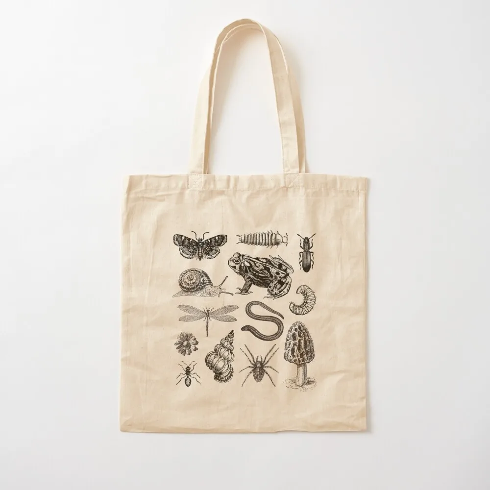 

Vintage Biology Nature Lover Collection: Frog, Mushroom, Snail, Moth Insects for Science and Natural History Tote Bag