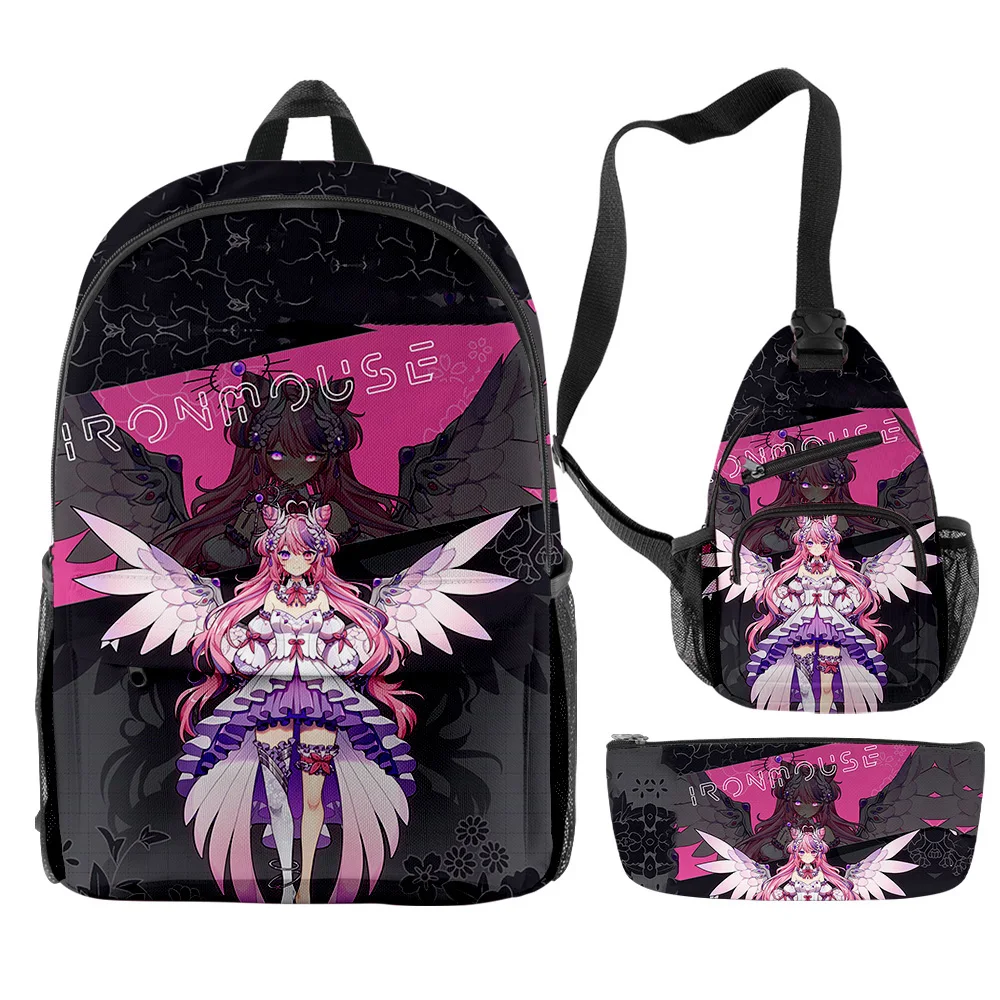 

Harajuku Popular Funny Ironmouse Anime 3D Print 3pcs/Set pupil School Bags Travel Laptop Backpack Chest Bag Pencil Case