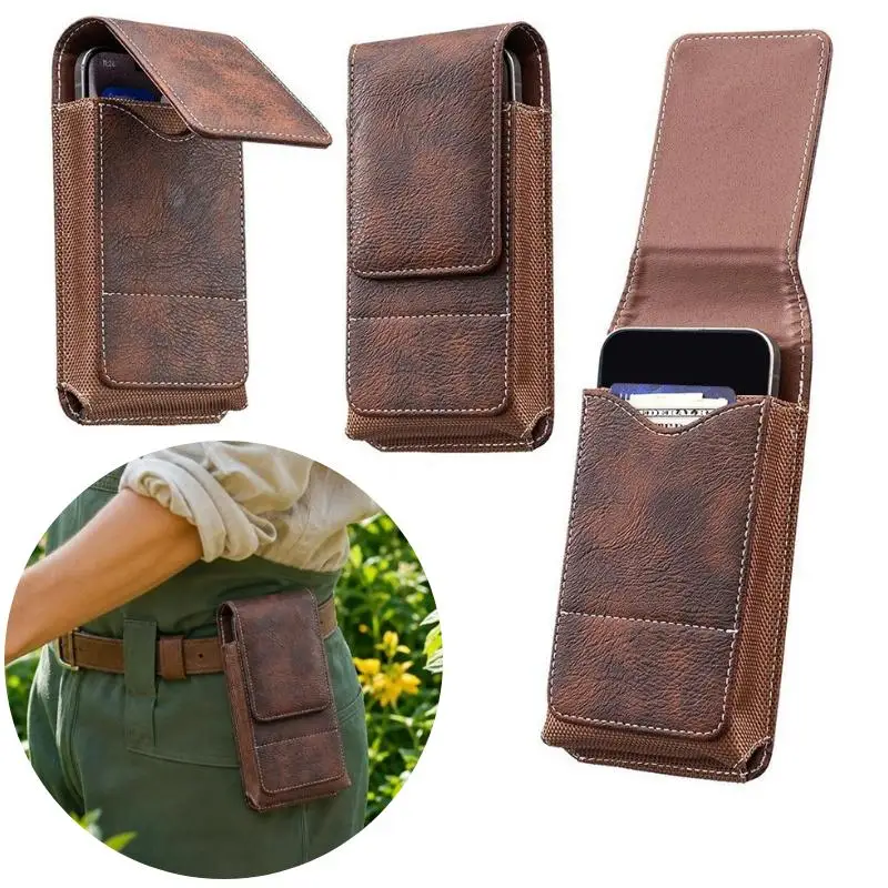Flip Style Phone Waist Bag Vintage PU Leather Belt Clip Holster Pouch With Card Slots For Cell Phone Outdoor Work Travel Paquete