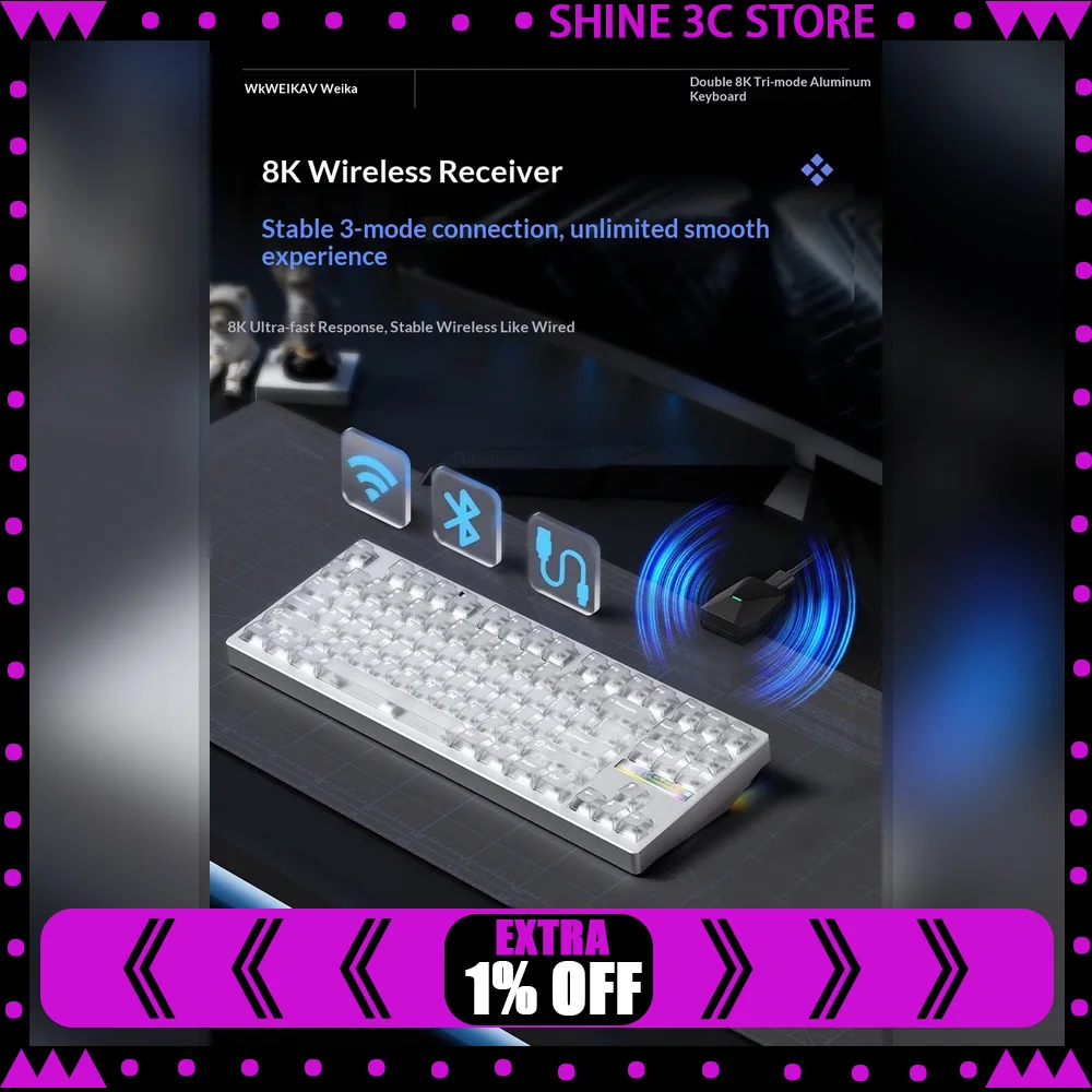 WEIKAV NUT65 Transparent Tri-Mode Aluminum Mechanical Keyboard Hot-Swappable RGB For Gifts