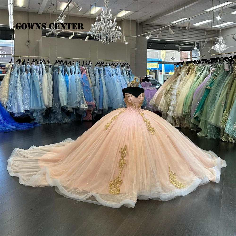 فستان Quinceanera بأربطة ، مزخرف بالذهب ، وردي فاتح ، تول حبيبته ، فستان حفلة 16 حلو ، عمر 15 سنة ،