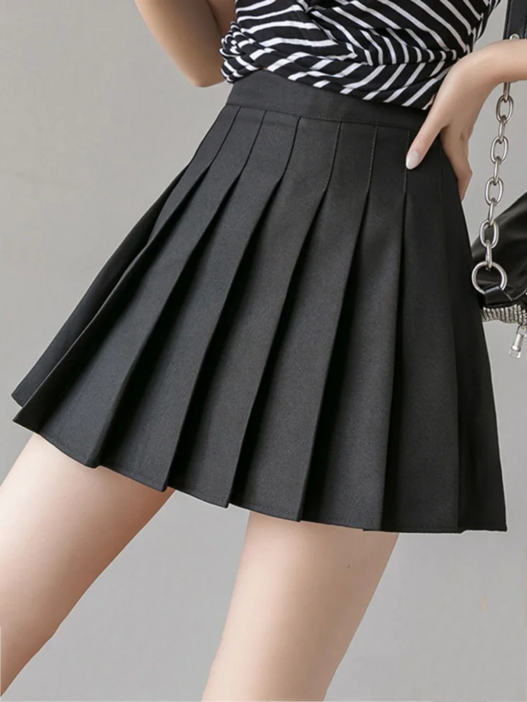 

Women Autumn Elastic Waist Mini Skirt Pleated Summer Fashion Stretch Harajuku Solid Ladies Girls Dance