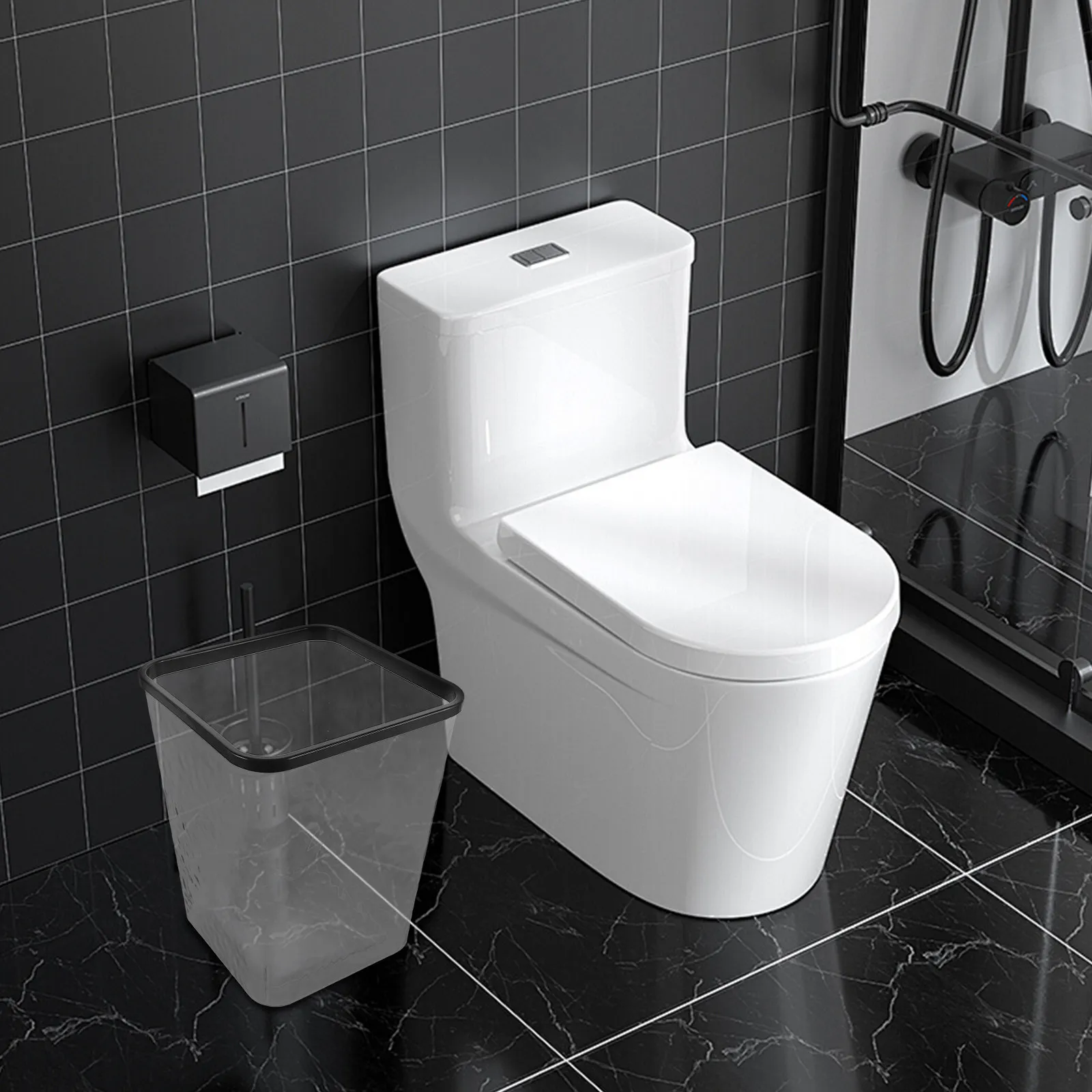 

Transparent Household Trash Can Large Capacity Plastic Rubbish Bin for Bathroom Kitchen Living Room Bedroom Office Restroom