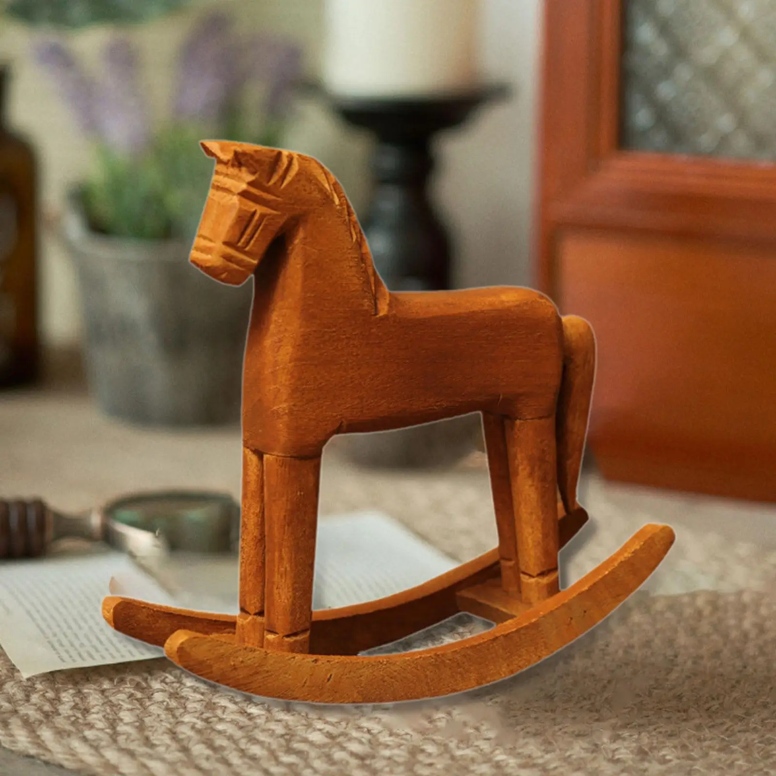 Wooden Rocking Horse Decor, Rocking Horse Figurine, Ornament Desktop Decor for Home